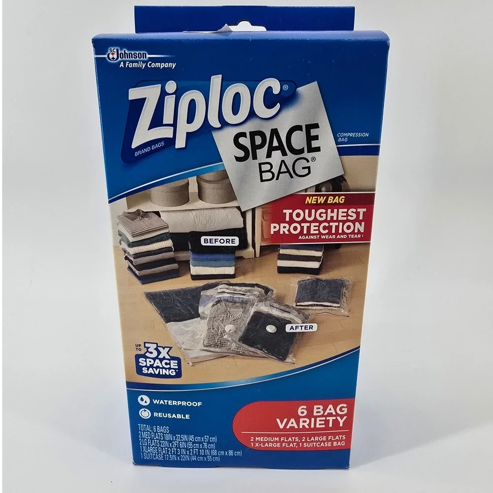 Ziploc Space Bag Variety Pack 6 Count Blue Vacuum Seal Compression Storage Bags
